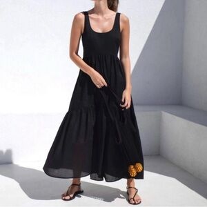 AYR Dress Magic Hour Maxi Sleeveless Crinkle Tiered Chic Minimalist Black Small